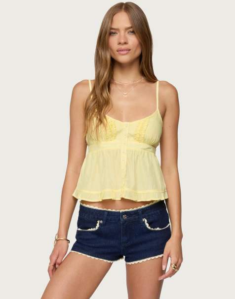 Edikted Halsey ruffle tank top in yellow - view 1