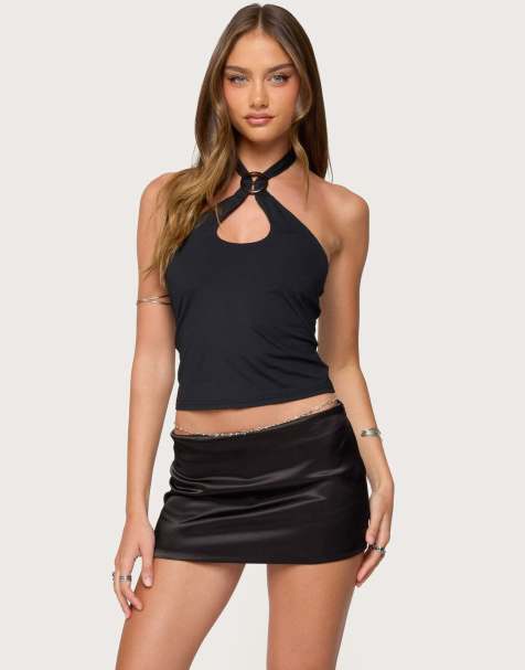 Edikted Halsie ring halter top in black