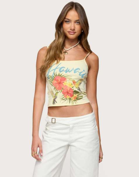 Edikted Hawaii babe tank top in yellow - view 1