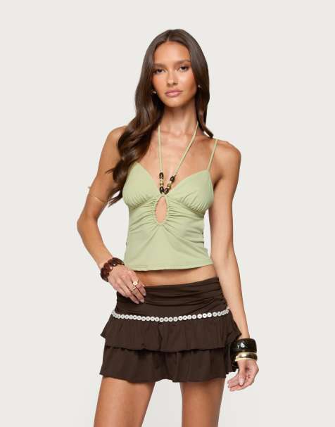 Edikted Haylie cut out halter top in green