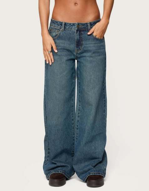 Edikted Heartly low rise straight leg jeans in blue washed - view 1