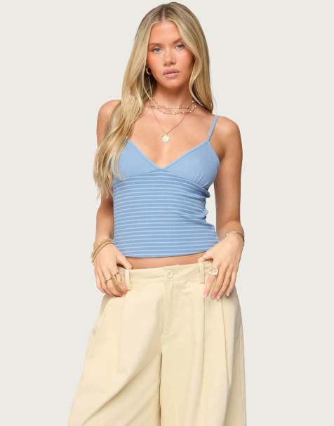 Edikted Hemsley striped ribbed tank top in blue