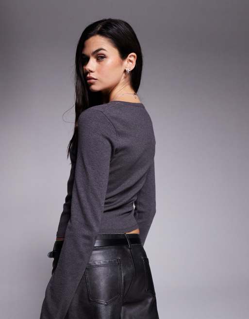 Edikted Hestia button up knit cardigan in grey, 3 of 4
