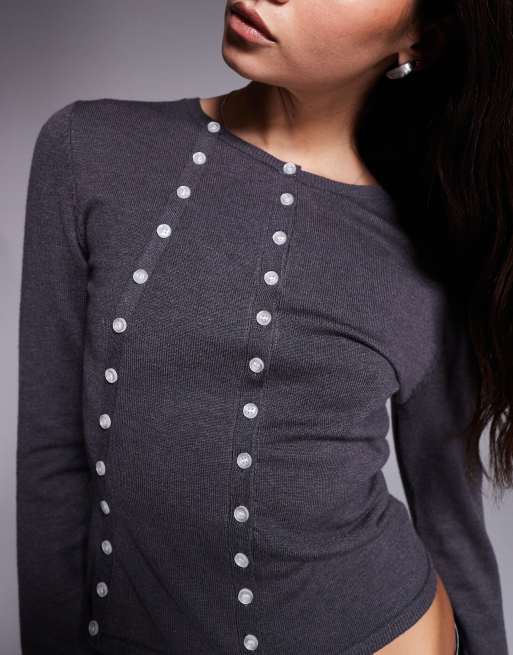 Edikted Hestia button up knit cardigan in grey, 4 of 4