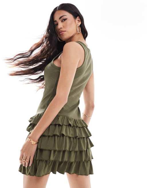 Edikted high neck mini rara dress in olive | ASOS
