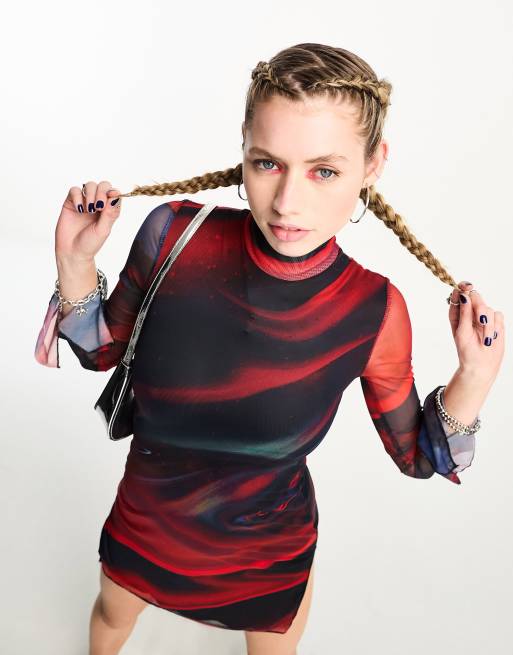 Edikted – Hochgeschlossenes Minikleid mit Print-Mix