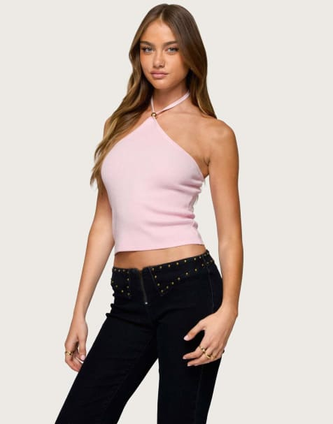 Edikted Hollis knit halter top in light pink - view 1