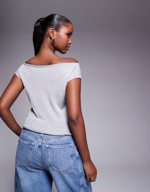 Edikted Holly glitter off shoulder top in silver, 4 of 4