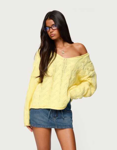Edikted Inga oversized cable knit sweater in yellow - view 1
