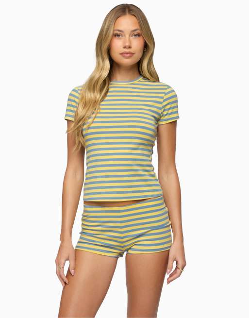 Edikted isara shorts and tshirt set in blue-and-yellow, 2 of 3