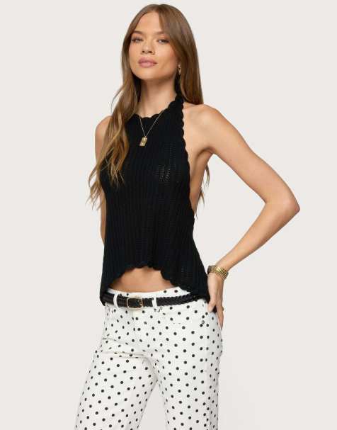 Edikted Ivey backless crochet halter top in black - view 1