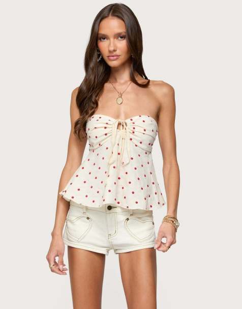 Edikted Izzey polka dot strapless babydoll top in cream - view 1