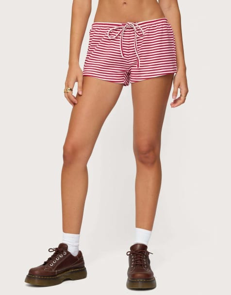 Edikted Jaine striped drawstring shorts in burgundy - view 1
