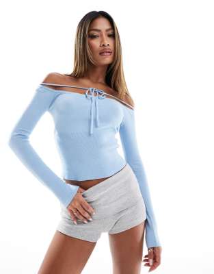 Edikted Jane tie front knit top in baby blue