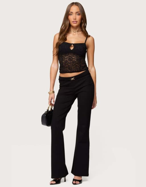Edikted Janice sheer lace keyhole tank top in black | ASOS