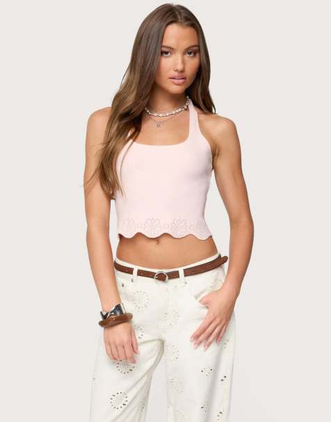 Edikted Jazmyn scalloped halter top in light pink - view 1