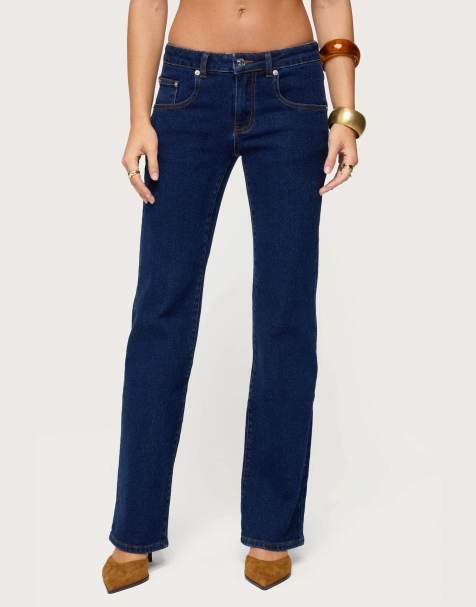 Edikted Jemima contrast stitch low rise jeans in dark blue washed - view 1