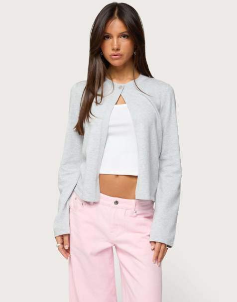 Edikted Jenie split front knit cardigan in gray melange - view 1