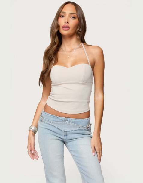 Edikted Jesika sweetheart halter top in beige