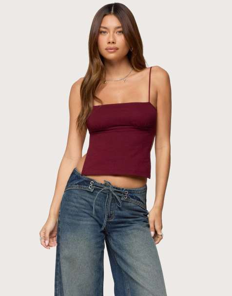 Edikted Jinx open-back top in burgundy and cream - view 1