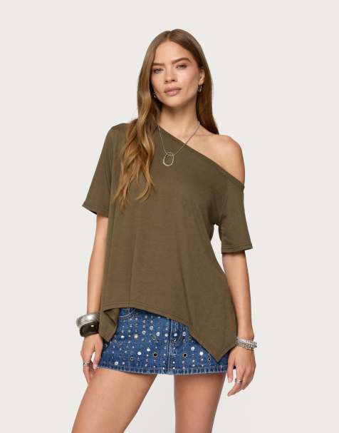 Edikted Josy off shoulder handkerchief top in olive - view 1