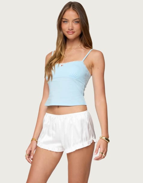 Edikted Jovana lace trim tank top in light blue - view 1