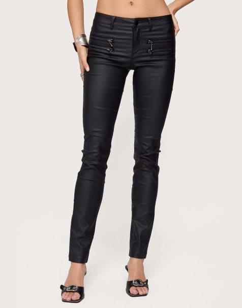 Edikted Kaede faux leather skinny jeans in black - view 1