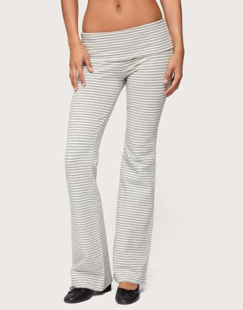 Edikted Kaeli stripey flared leggings in gray and white - view 1