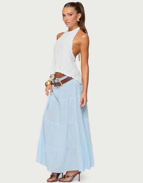 Edikted Kaila cotton tiered maxi skirt in light blue