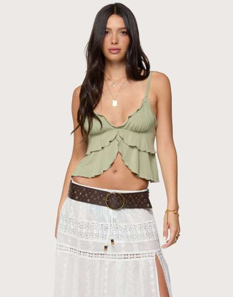 Edikted Kailan ruffled babydoll top in sage - view 1