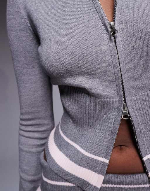 Edikted Kaliya co-ord stripey knit zip up hoodie in grey, 2 of 4