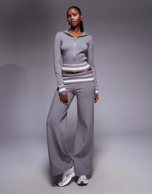 Edikted Kaliya co-ord stripey knit zip up hoodie in grey, 4 of 4