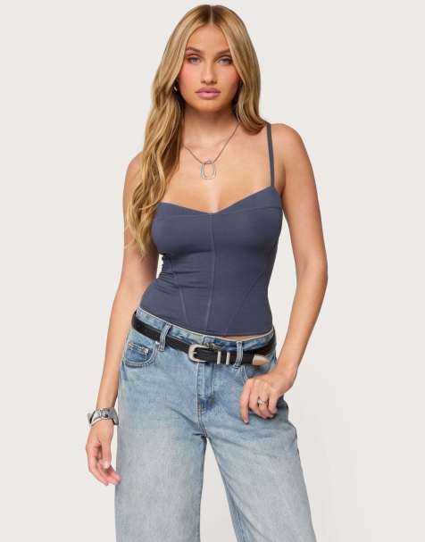 Edikted Katanya lace up top in navy - view 1