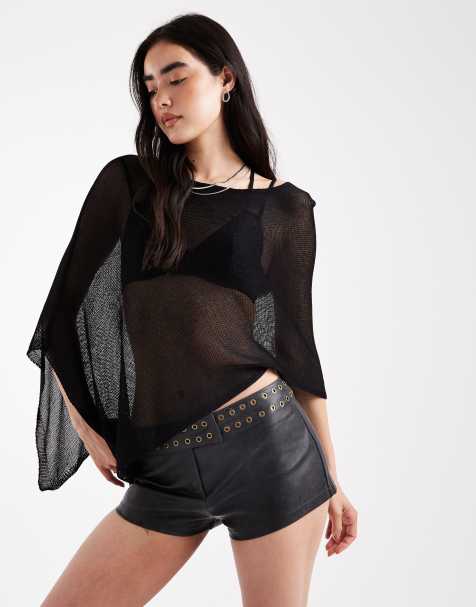 Edikted Kaylan grommet faux leather shorts in black - view 1