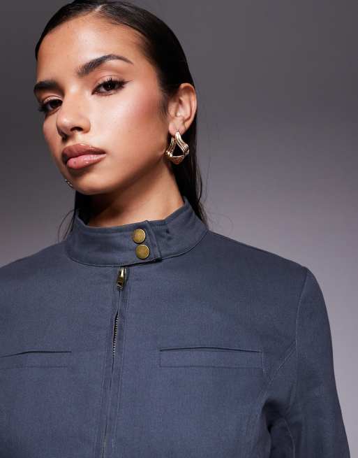 Edikted Kayra co-ord moto jacket in dark grey, 3 of 4