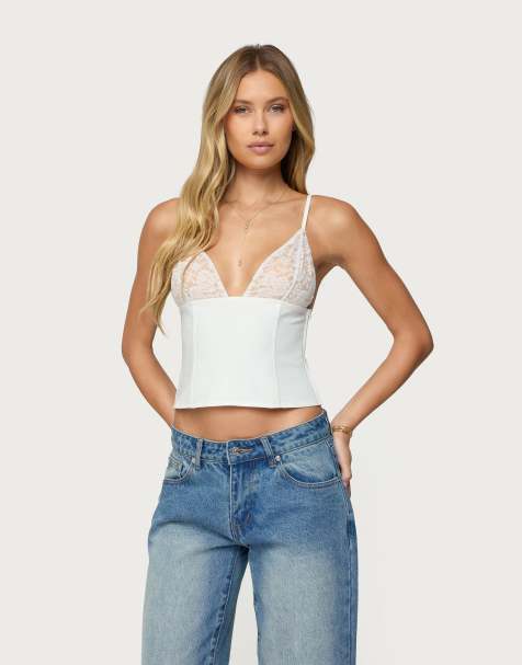 Edikted Keesha lacey boned v neck top in white - view 1