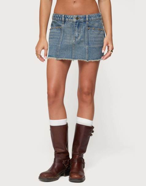 Edikted Keiko studded denim mini skirt in blue