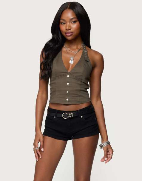 Edikted Keli buckle halter top in olive