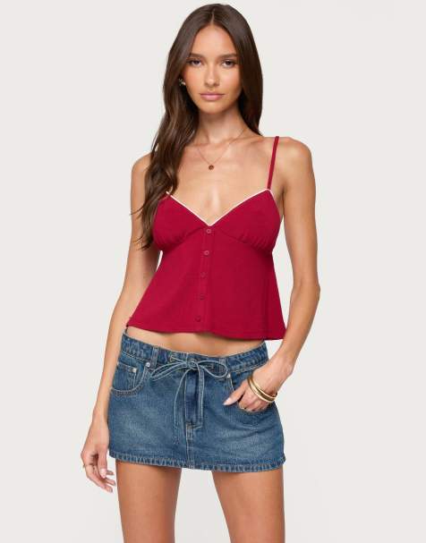Edikted Kellyn button contrast babydoll top in red