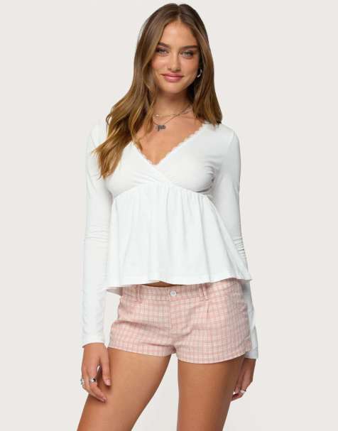 Edikted Kenzie long sleeve babydoll top in white