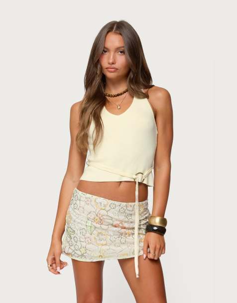 Edikted Kez belted knit halter top in cream - view 1