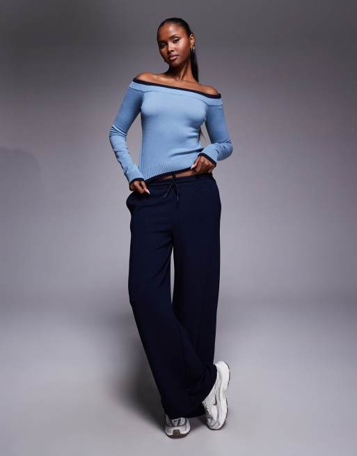 Edikted Kezzie contrast off shoulder knit top in blue | ASOS