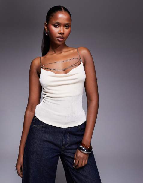 Edikted Khloey chain cowl neck top in champagne 