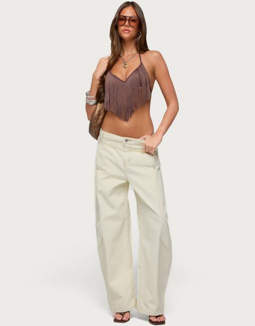 Edikted kienna fringed bra top in brown, 5 of 5