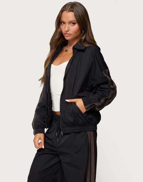 Edikted Kieran stripey nylon track jacket in black - view 1