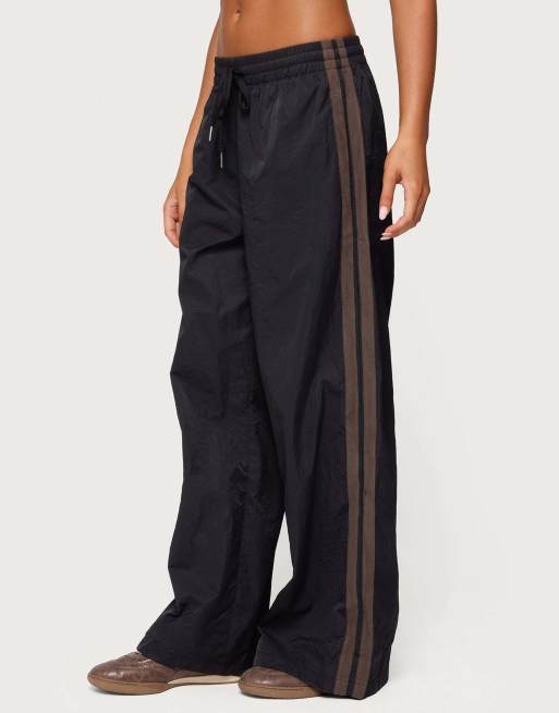 Edikted Kieran stripey nylon track pants in black
