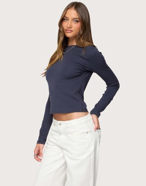 Edikted Kiyan long sleeve t shirt in navy