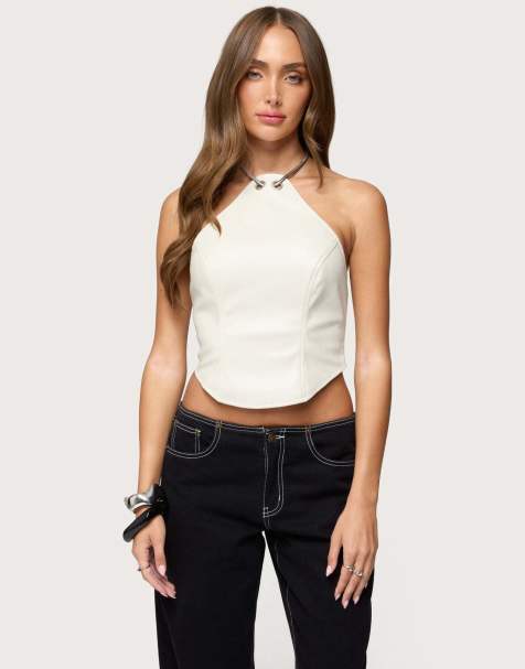 Edikted Kizzie faux leather halter top in ivory
