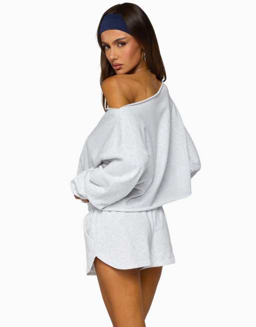 Edikted kordelia off shoulder sweatshirt in light-grey-melange, 2 of 4