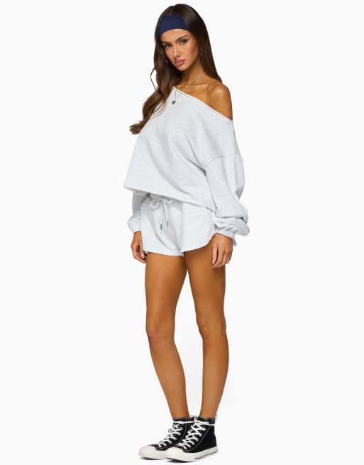 Edikted kordelia off shoulder sweatshirt in light-grey-melange, 4 of 4